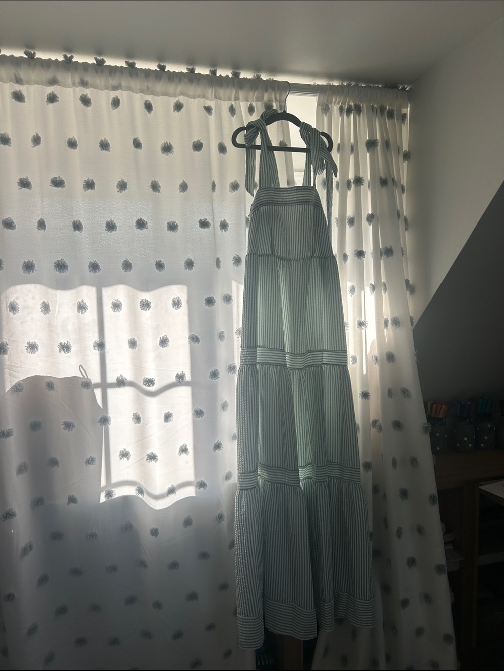 Tie-Shoulder Striped Maxi Dress in Mint Green
